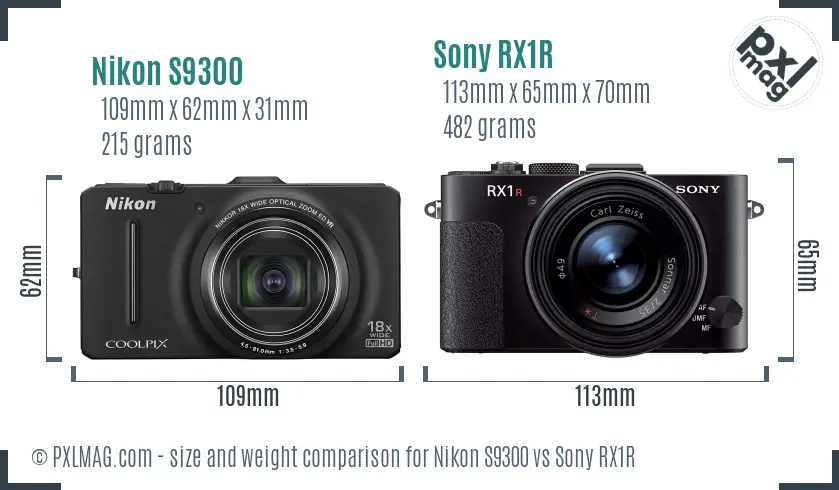 Nikon S9300 vs Sony RX1R size comparison