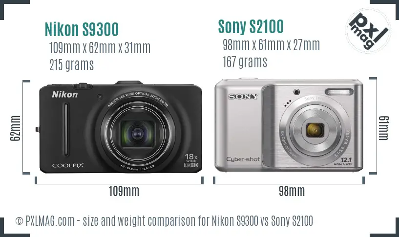 Nikon S9300 vs Sony S2100 size comparison Nikon S9300 vs Sony S2100 size comparison