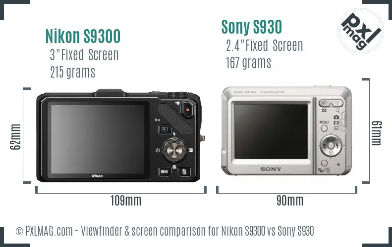 Nikon S9300 vs Sony S930 Screen and Viewfinder comparison