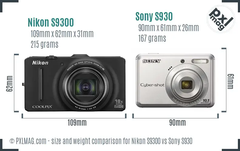 Nikon S9300 vs Sony S930 size comparison