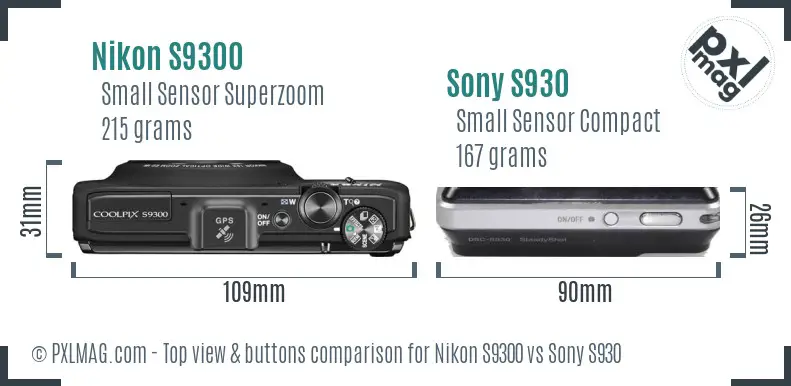 Nikon S9300 vs Sony S930 top view buttons comparison