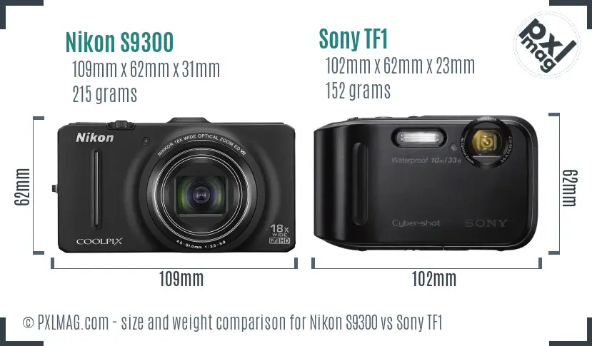 Nikon S9300 vs Sony TF1 size comparison