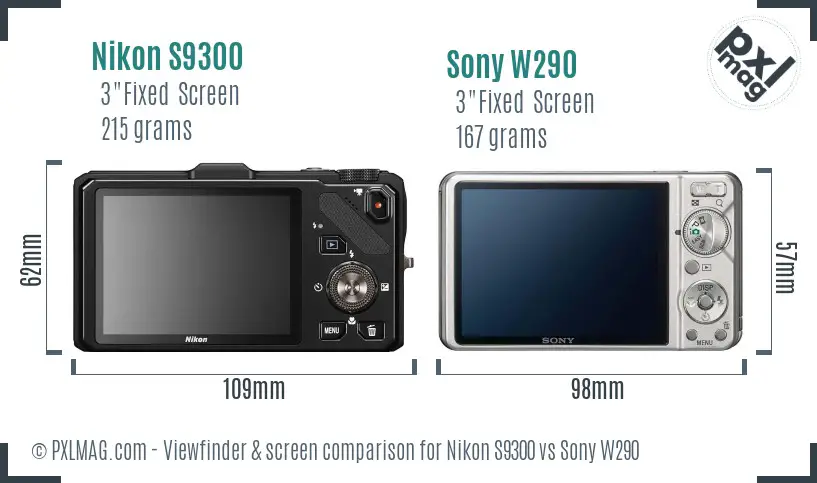 Nikon S9300 vs Sony W290 Screen and Viewfinder comparison