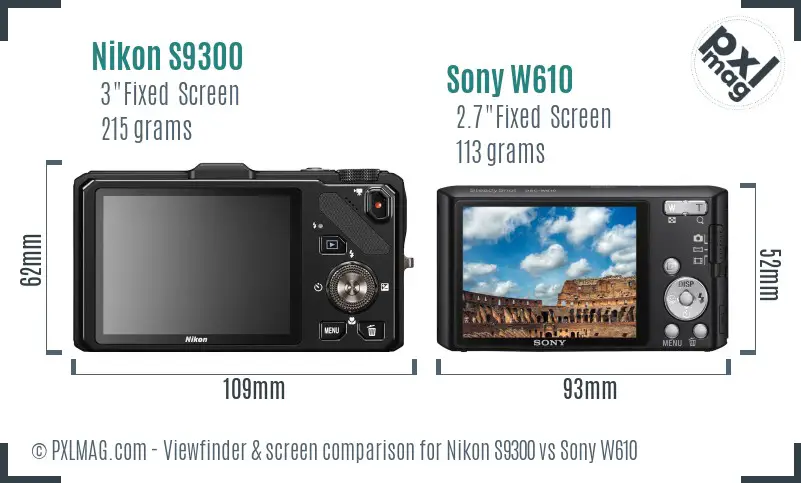 Nikon S9300 vs Sony W610 Screen and Viewfinder comparison
