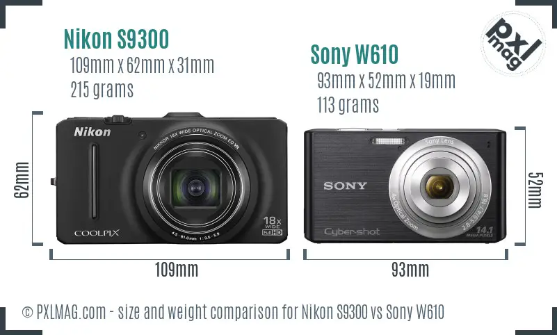 Nikon S9300 vs Sony W610 size comparison Nikon S9300 vs Sony W610 size comparison