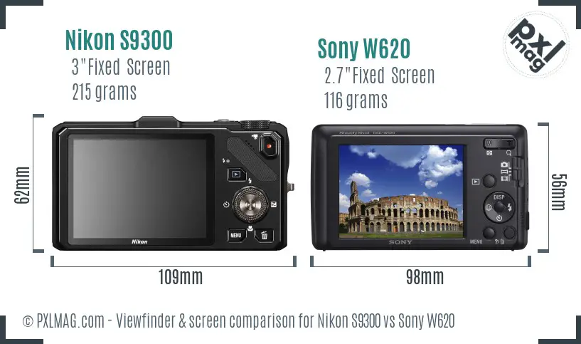 Nikon S9300 vs Sony W620 Screen and Viewfinder comparison