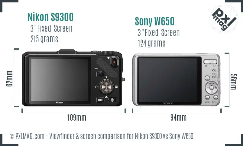 Nikon S9300 vs Sony W650 Screen and Viewfinder comparison