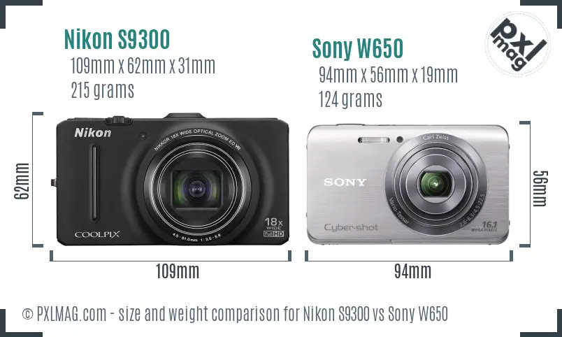 Nikon S9300 vs Sony W650 size comparison