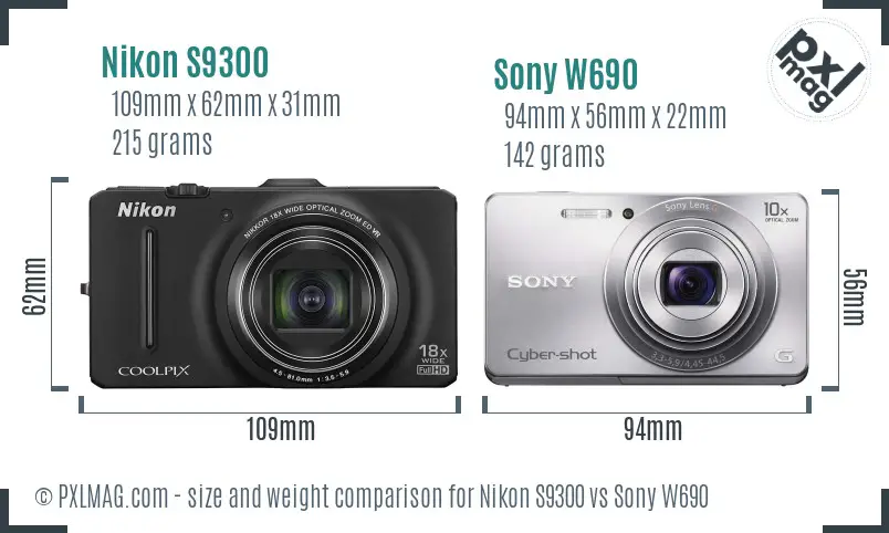 Nikon S9300 vs Sony W690 size comparison Nikon S9300 vs Sony W690 size comparison