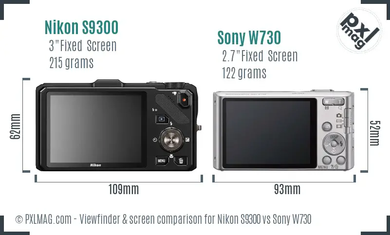 Nikon S9300 vs Sony W730 Screen and Viewfinder comparison