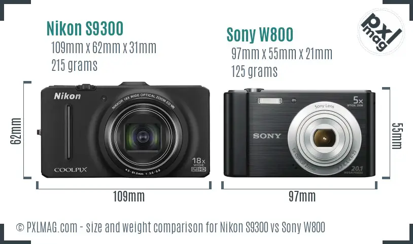 Nikon S9300 vs Sony W800 size comparison