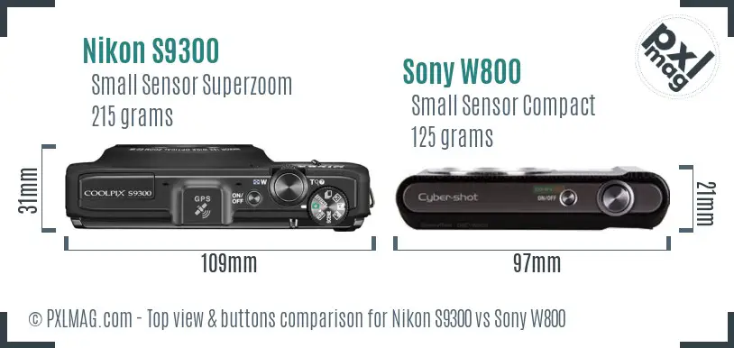 Nikon S9300 vs Sony W800 top view buttons comparison