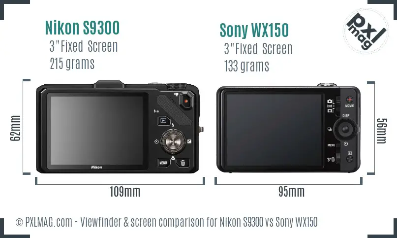 Nikon S9300 vs Sony WX150 Screen and Viewfinder comparison