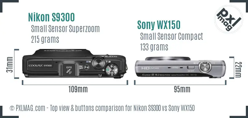 Nikon S9300 vs Sony WX150 top view buttons comparison