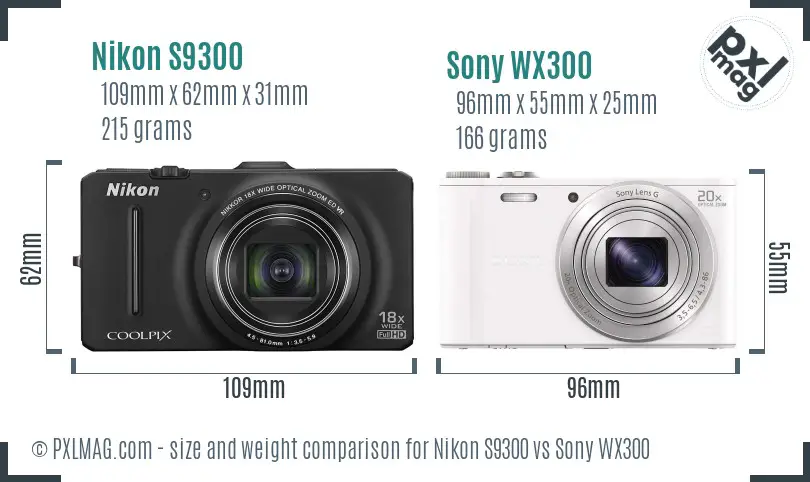 Nikon S9300 vs Sony WX300 size comparison