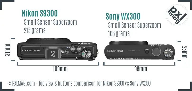 Nikon S9300 vs Sony WX300 top view buttons comparison