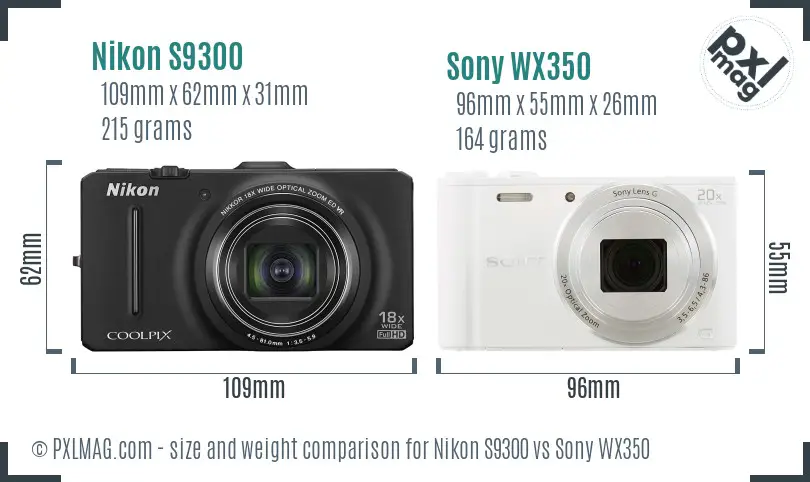 Nikon S9300 vs Sony WX350 size comparison