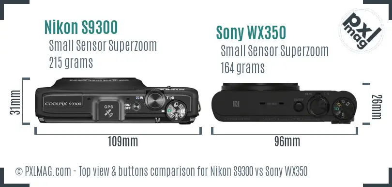 Nikon S9300 vs Sony WX350 top view buttons comparison