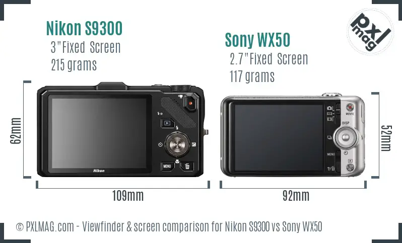 Nikon S9300 vs Sony WX50 Screen and Viewfinder comparison
