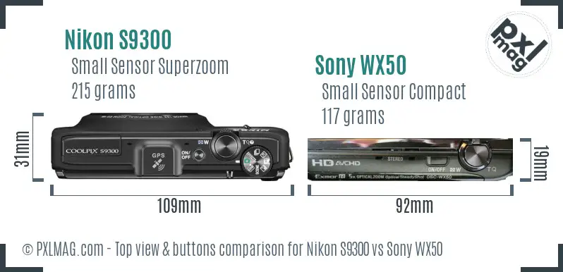 Nikon S9300 vs Sony WX50 top view buttons comparison