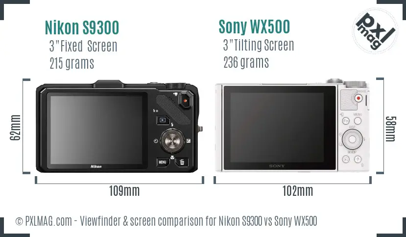Nikon S9300 vs Sony WX500 Screen and Viewfinder comparison