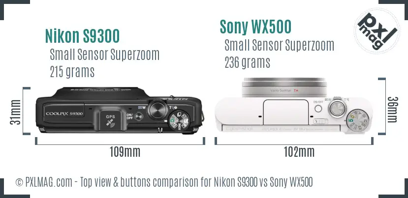 Nikon S9300 vs Sony WX500 top view buttons comparison