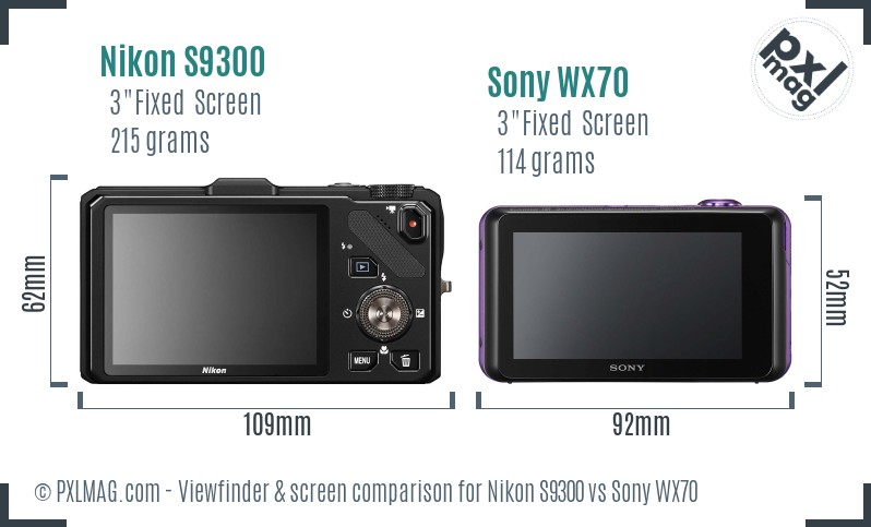 Nikon S9300 vs Sony WX70 Screen and Viewfinder comparison