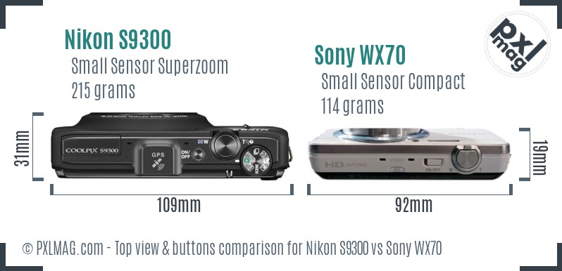 Nikon S9300 vs Sony WX70 top view buttons comparison