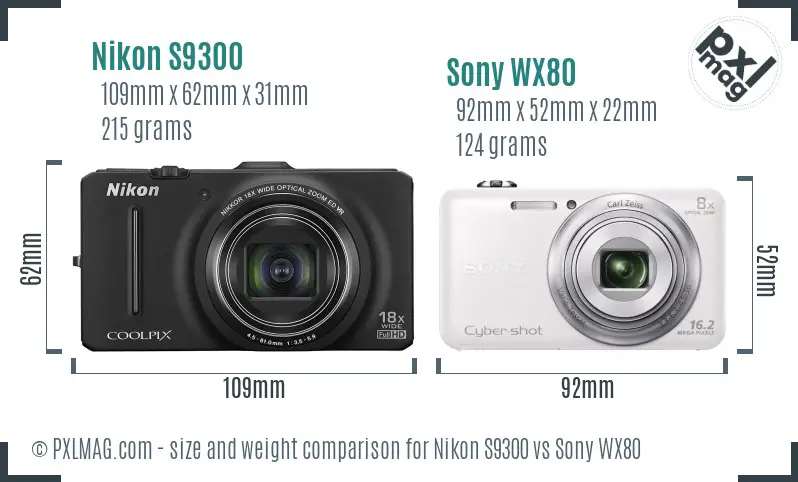 Nikon S9300 vs Sony WX80 size comparison Nikon S9300 vs Sony WX80 size comparison