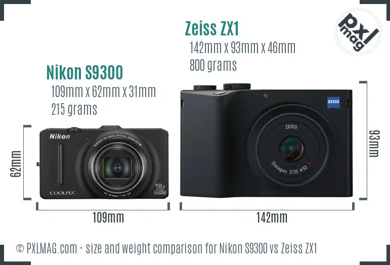Nikon S9300 vs Zeiss ZX1 size comparison