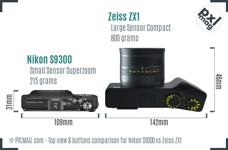 Nikon S9300 vs Zeiss ZX1 top view buttons comparison