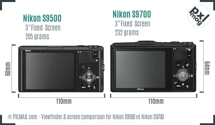 Nikon S9500 vs Nikon S9700 Screen and Viewfinder comparison