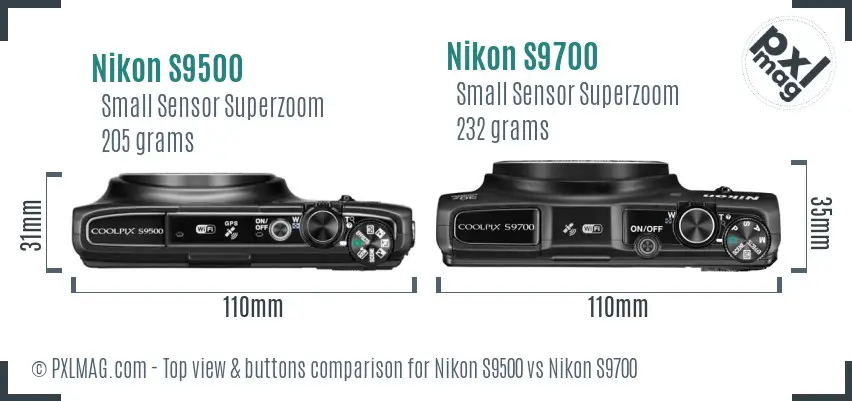 Nikon S9500 vs Nikon S9700 top view buttons comparison