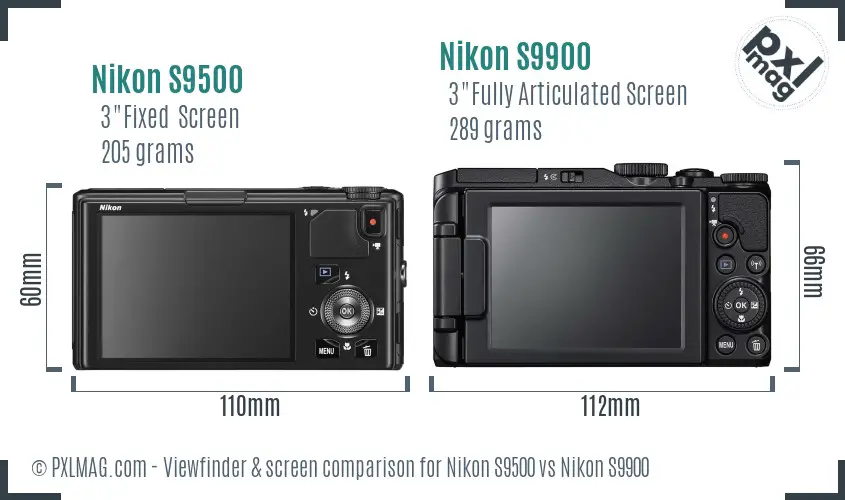 Nikon S9500 vs Nikon S9900 Screen and Viewfinder comparison