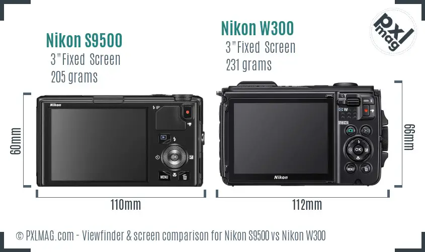 Nikon S9500 vs Nikon W300 Screen and Viewfinder comparison