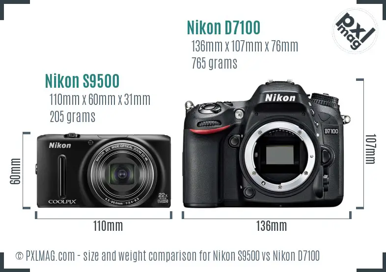Nikon S9500 vs Nikon D7100 size comparison Nikon S9500 vs Nikon D7100 size comparison