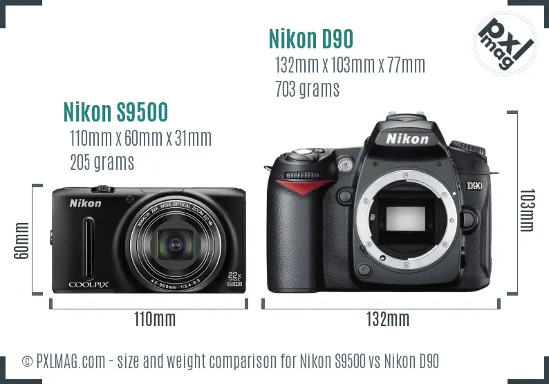Nikon S9500 vs Nikon D90 size comparison Nikon S9500 vs Nikon D90 size comparison
