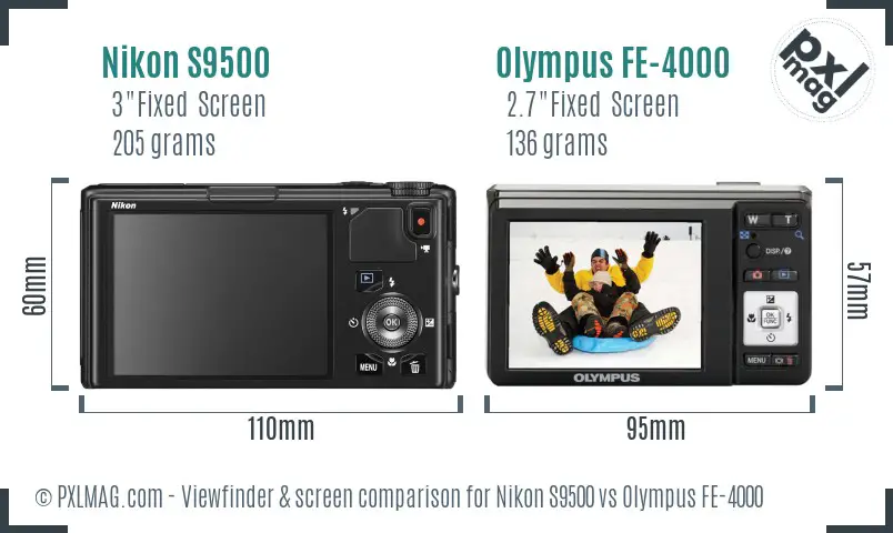 Nikon S9500 vs Olympus FE-4000 Screen and Viewfinder comparison