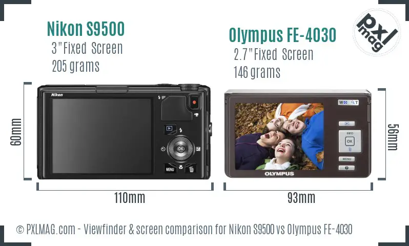 Nikon S9500 vs Olympus FE-4030 Screen and Viewfinder comparison