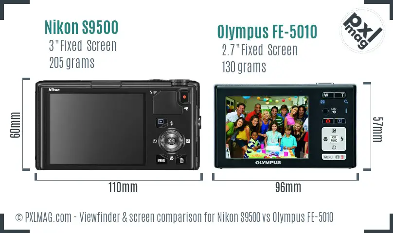 Nikon S9500 vs Olympus FE-5010 Screen and Viewfinder comparison