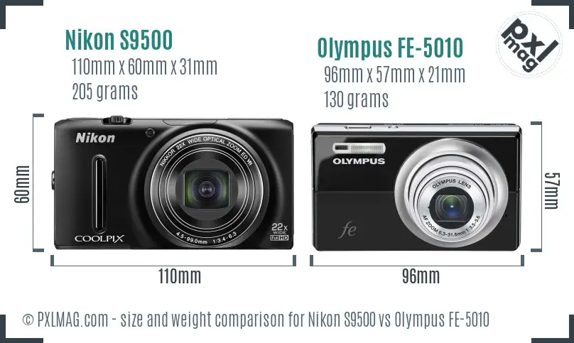 Nikon S9500 vs Olympus FE-5010 size comparison