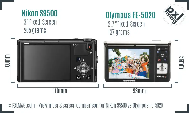 Nikon S9500 vs Olympus FE-5020 Screen and Viewfinder comparison