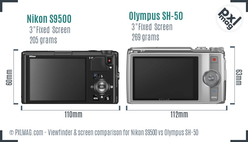 Nikon S9500 vs Olympus SH-50 Screen and Viewfinder comparison