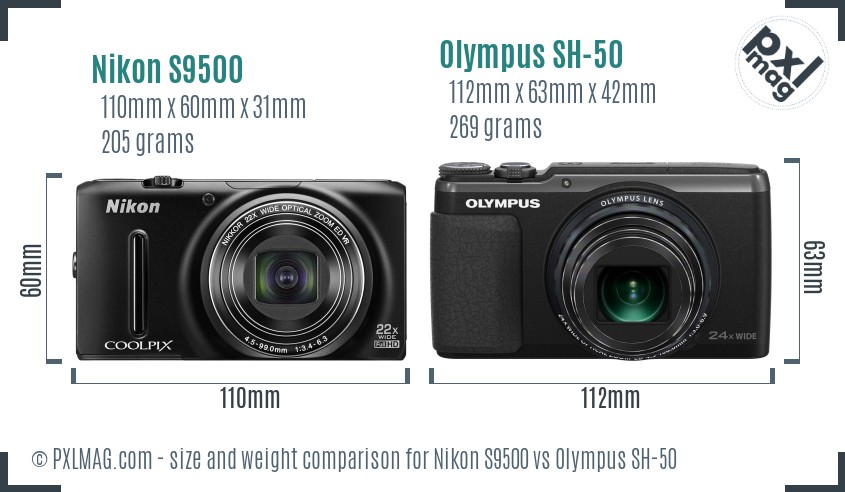 Nikon S9500 vs Olympus SH-50 size comparison