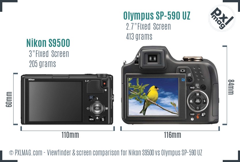 Nikon S9500 vs Olympus SP-590 UZ Screen and Viewfinder comparison