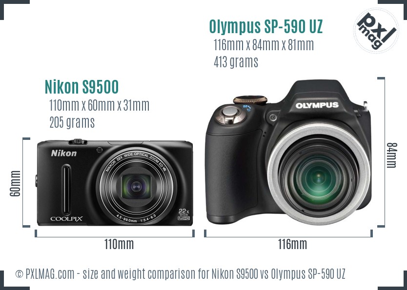 Nikon S9500 vs Olympus SP-590 UZ size comparison