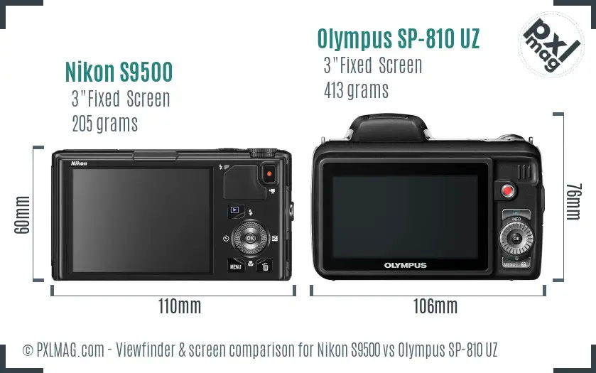 Nikon S9500 vs Olympus SP-810 UZ Screen and Viewfinder comparison
