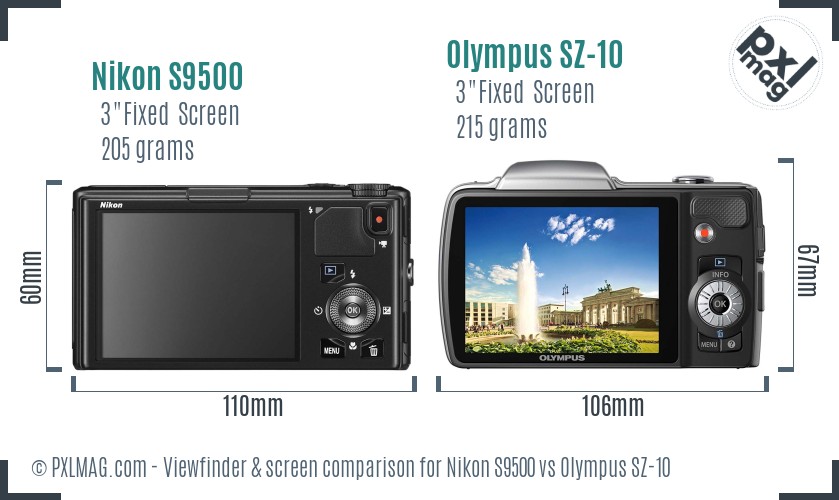 Nikon S9500 vs Olympus SZ-10 Screen and Viewfinder comparison