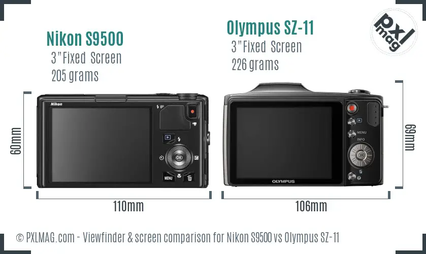 Nikon S9500 vs Olympus SZ-11 Screen and Viewfinder comparison