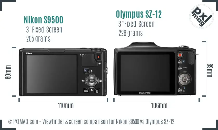 Nikon S9500 vs Olympus SZ-12 Screen and Viewfinder comparison